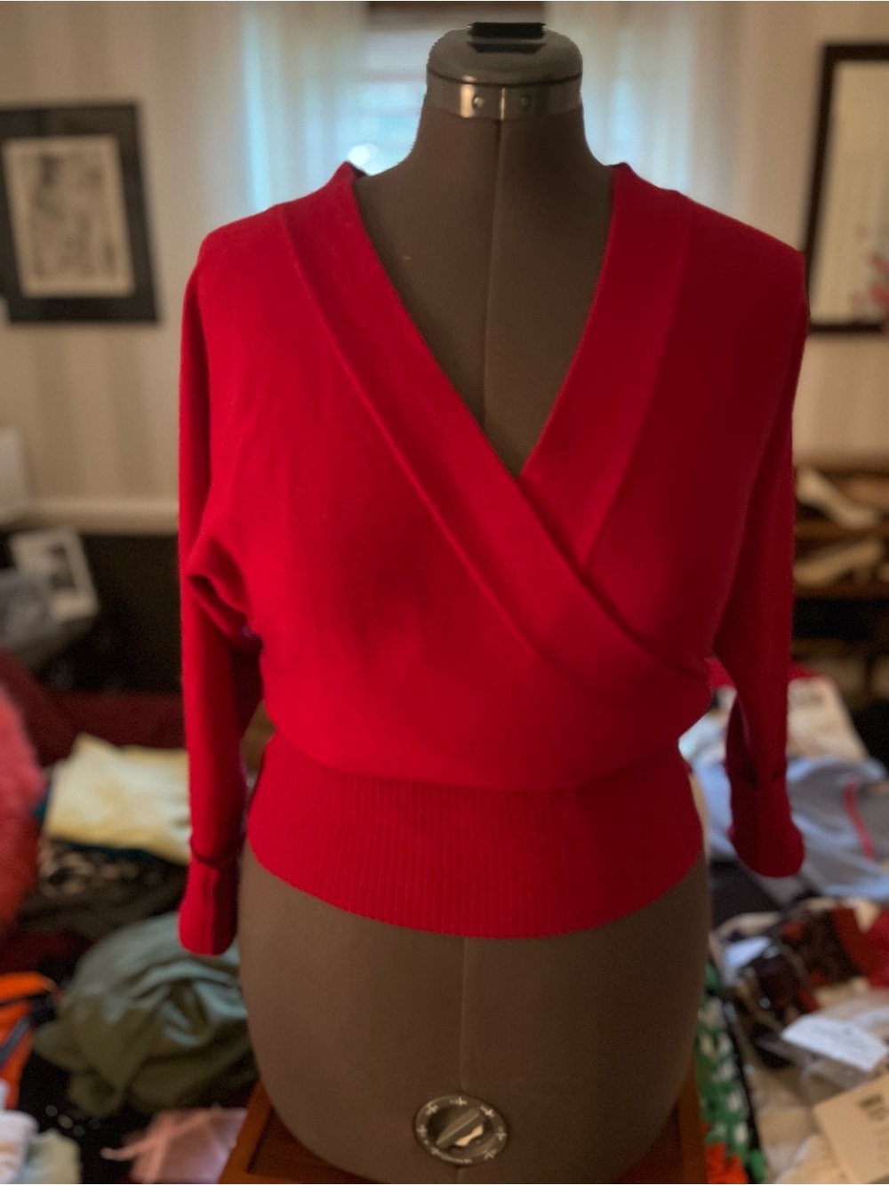 LOFT Cashmere Red V-Neck Wrap Style Pullover Sweater